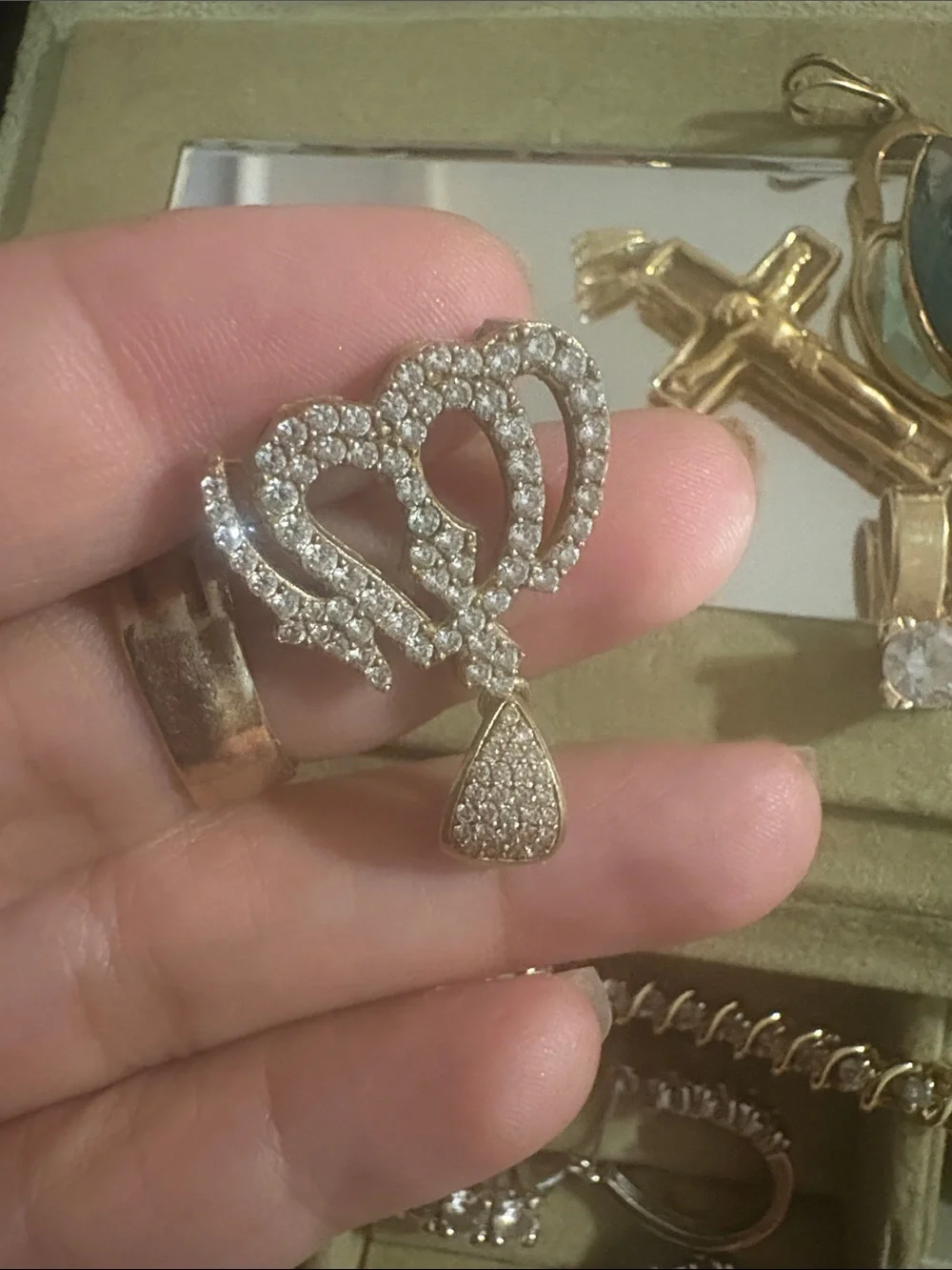 Real Vintage Gold 10K Arabic Calligraphy Pendant Necklace 1C natural diamonds.